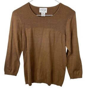 OSCAR DE LA RENTA WOMEN’S SILK BLEND LIGHT BROWN SWEATER SZ M